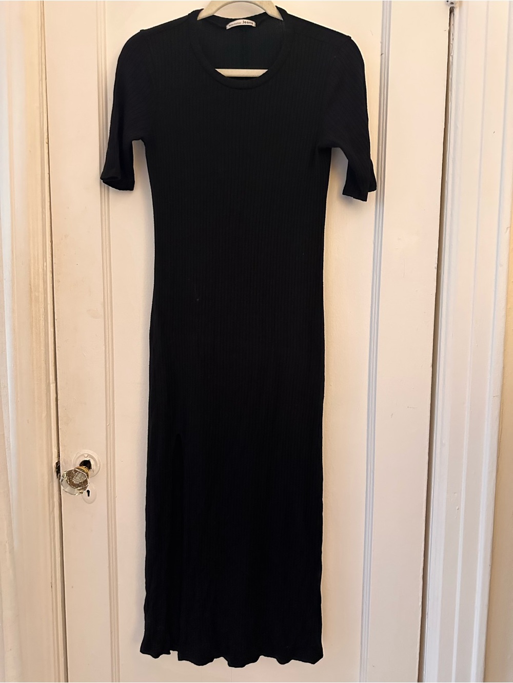 Reformation Olympia Black Ribbed Midi Dress with Thigh Slit, Size S - Picture 6 of 8
